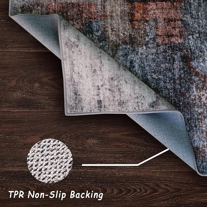 vivorug Round Rug 5ft Abstract Round Area Rug Non-Slip Indoor Carpet for Living Room Bedroom Entryway, Stain Resistant Home Decor Circle Rug, Grey/Rust