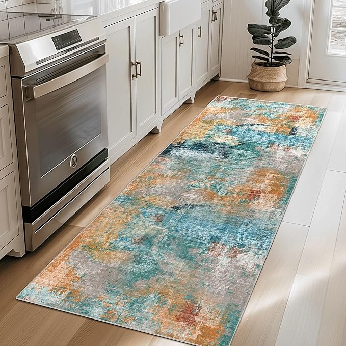 vivorug Runner Rug 2'x7' Machine Washable Non-Slip Runners for Hallways Kitchen Entryway Laundry Room Modern Abstract Carpet Hallway Runner, Rosy Clouds