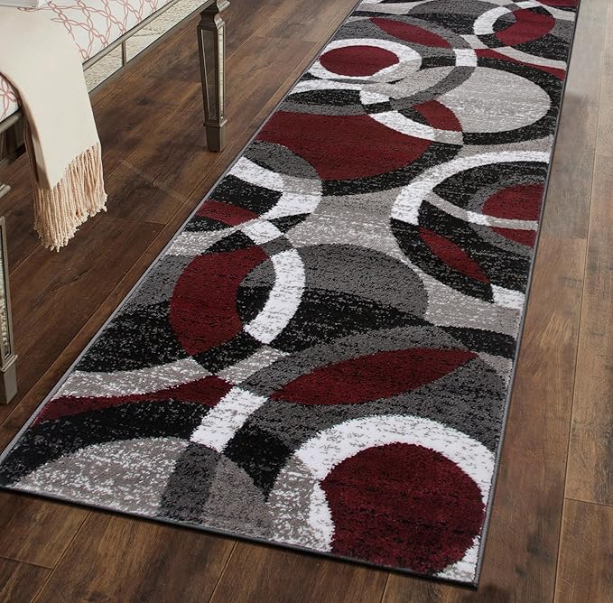 Rugshop Contemporary Abstract Circles Perfect for high Traffic Areas of Your Living Room,Bedroom,Home Office,Kitchen Runner Rug 2' x 7'2" Red