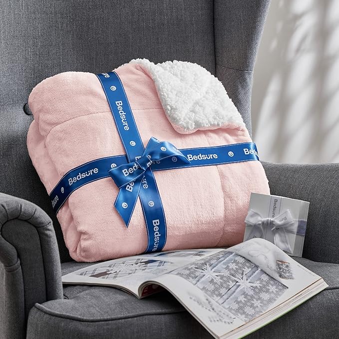 Bedsure GentleSoft Sherpa Fleece Throw Blanket for Couch - Thick and Warm Throw for Girls and Women, Soft Fuzzy Plush Blanket for Winter, Pink, 50x60 Inches
