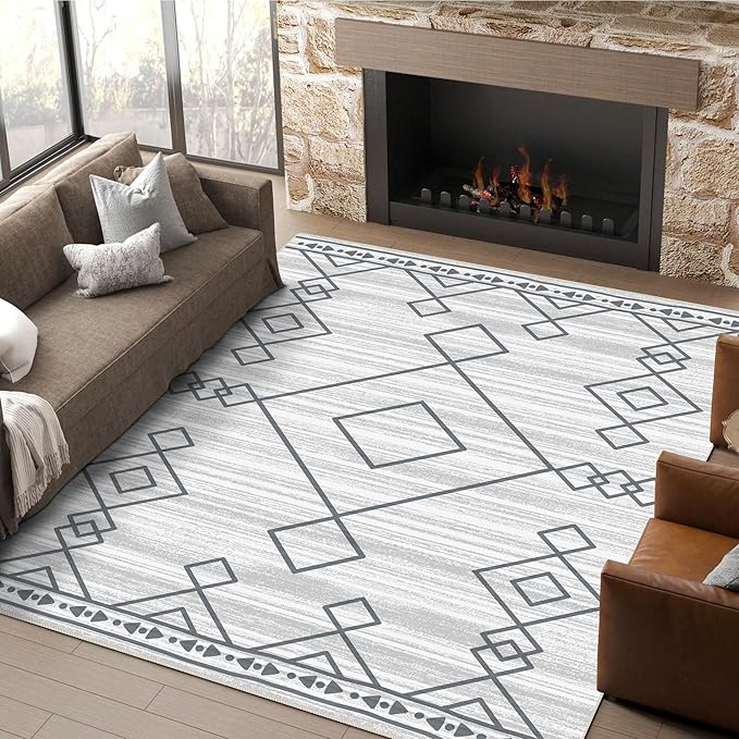 3x5 Rug, Small Area Rug for Living Room, Bedroom, Kitchen, Machine Washable Non-Slip Throw Rug, Low Pile Carpet Western Rug for Entryway Nursery Coffee Table, Checkered