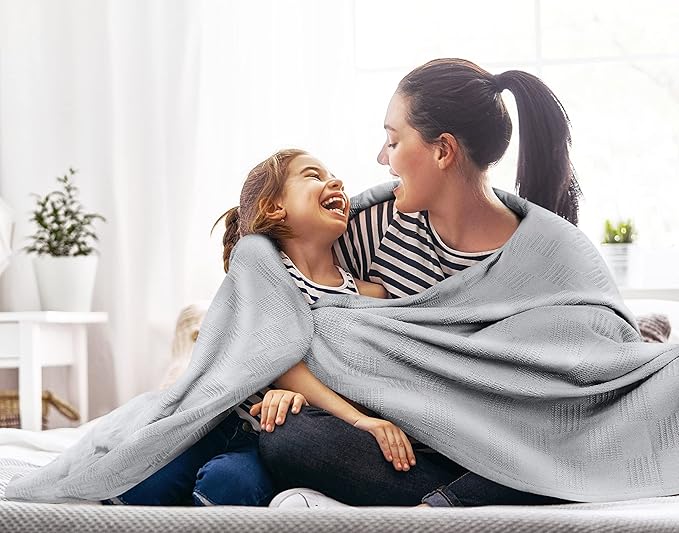 Utopia Bedding Cool Grey 100% Cotton Blanket [Queen Size - 90x90 Inch] 350GSM Lightweight, Soft and Breathable Thermal Blanket for All Seasons