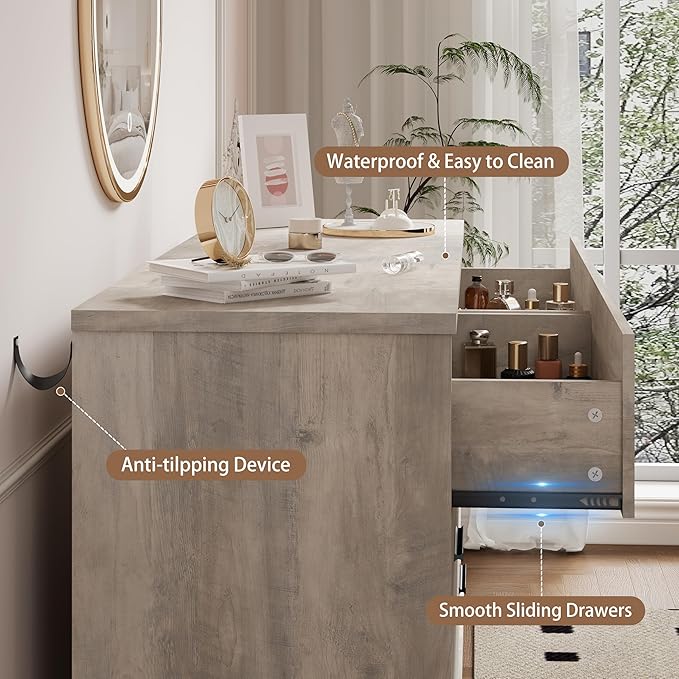Dresser for Bedroom, 6 Drawer Wide Modern Chest of Drawers with X-Shaped Sturdy Base, Wood Double Dresser Closet Clothes Storage Organizer, Wooden TV Stand for Living Room, Hallway, Grey