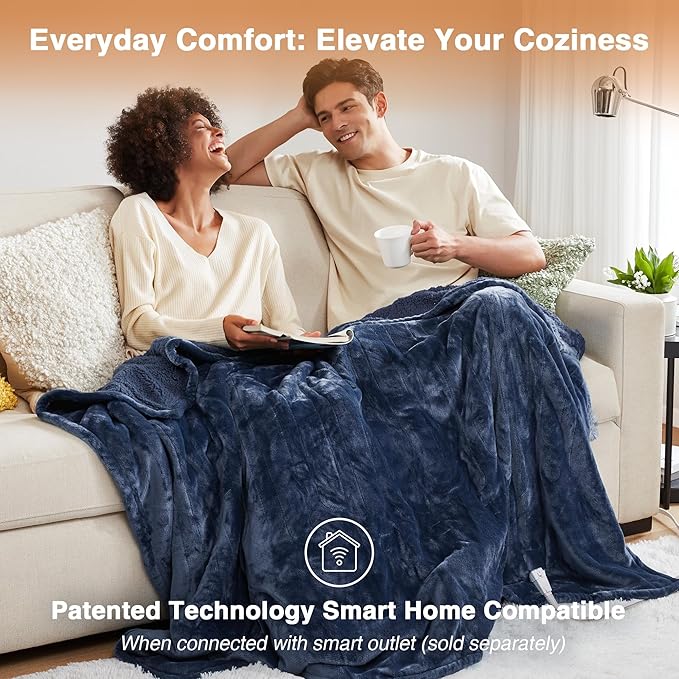 Beautyrest Heated Blanket, Electric Blanket, Soft, Warm, Reversible Plush - Sherpa Heating Blanket with 20 Heat Settings, 1-10 hrs Timer Auto Shut Off, Machine Washable, King (90 inx100 in), Indigo