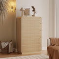 Tall Dresser for Bedroom with 5 Drawers, Fluted Chest of Drawers with Round Curved Corner, Hidden Handles, Modern Wood Storage Organizer for Bedroom, Nursery, Living Room