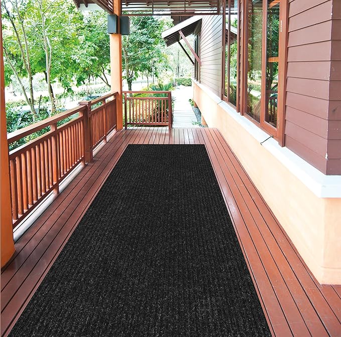 Ottomanson 2' x 7' Hallway Runner with Scraper Pile Extra Durable Non-Slip Rug Mat for Indoor & Outdoor Use - Ideal for Kitchen, Entryway, Patio & Garage - High-Traffic Carpet, Black