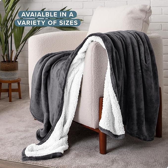 Bare Home Sherpa Fleece Blanket - Twin/Twin Extra Long - Blanket for Bed, Sofa, and Couch - Warm & Lightweight - Fluffy & Soft - Reversible (Twin/Twin XL, Forged Iron Grey)