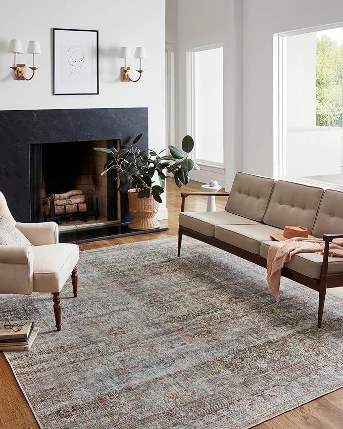 Loloi Chris Loves Julia Jules Collection JUL-05 Lagoon/Brick 7'-6'' x 9'-6'', .13" Pile Height, Area Rug