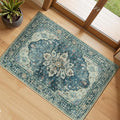 Area Rugs 2'x3' Washable Non-Slip, Floral Vintage Distress Print Pattern Medallion Carpet for Living Room Bedroom Dining Room, Dark Blue Vintage