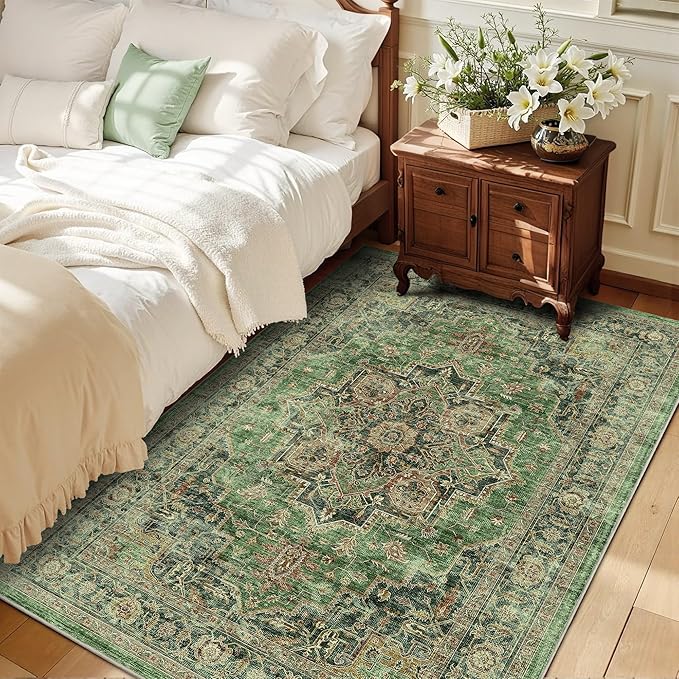 3x5 Area Rug Vintage Rugs for Indoor Entrance Stain Resistant Washable Entryway Rug Ultra Soft Low Pile Lightweight Carpet Faux Wool Rugs for Living Room Bedroom Playroom Home Office