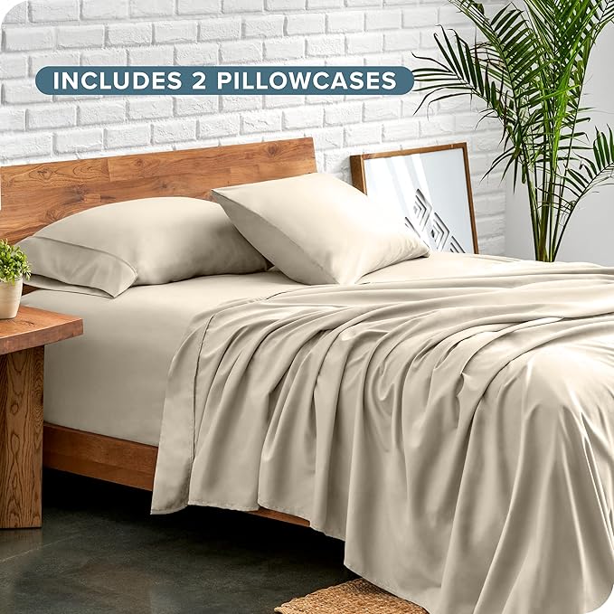 Bare Home Hotel Luxury Twin Sheet Set, Extra Soft - 4 Piece Set - Deep Pockets - Easy Fit - Cooling & Breathable - Wrinkle, Fade, Stain Resistant - Includes 2 Pillowcases (Twin, Sand)