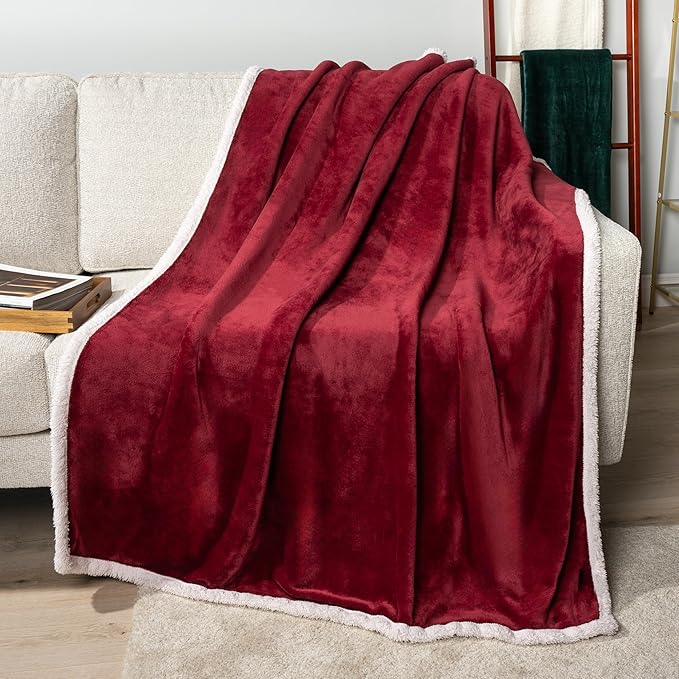 Pavilia Sherpa Fleece Blanket for Bed, Queen Size, Maroon Red, Plush Soft Fuzzy, Cozy Reversible Winter Blanket for Women & Men, 90x90 Inches
