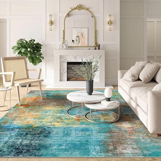 5x7 Area Rugs - Ultra-Thin Washable Rug with Non-Slip Backing, Ideal for Living Room, Bedroom, Kitchen Floor Carpet - Modern Abstract Style, Easy Clean, Durable, Low Pile Rug, Rosy Clouds