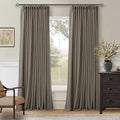 Taupe Gray Linen Blackout Pleated Curtains 90 Inches Long for Living Room Darkening Pinch Pleat 100% Black Out Drapes Thermal Insulated Soundproof Greyish Brown 90 Inch Curtain for Dining Bedroom