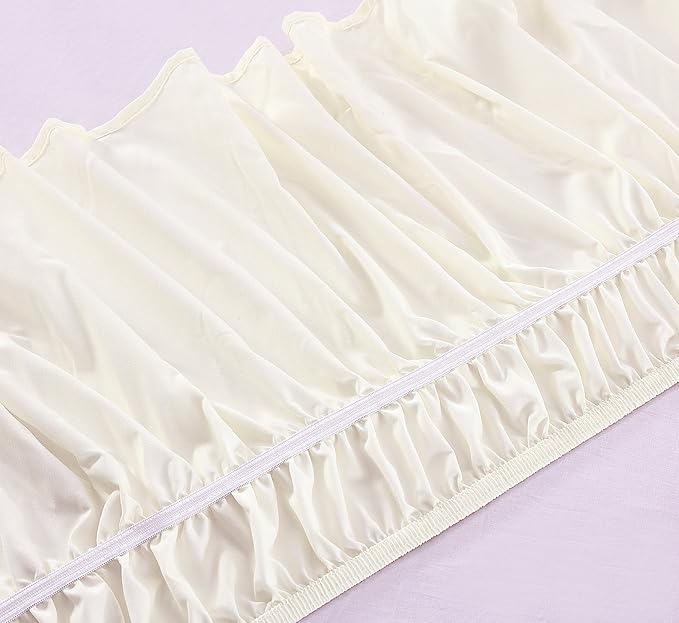 MEILA Wrap Around Bed Skirt Three Fabric Sides Elastic Dust Ruffled 24 Inch Tailored Drop,Easy to Install Fade Resistant-Ivory, Queen/King