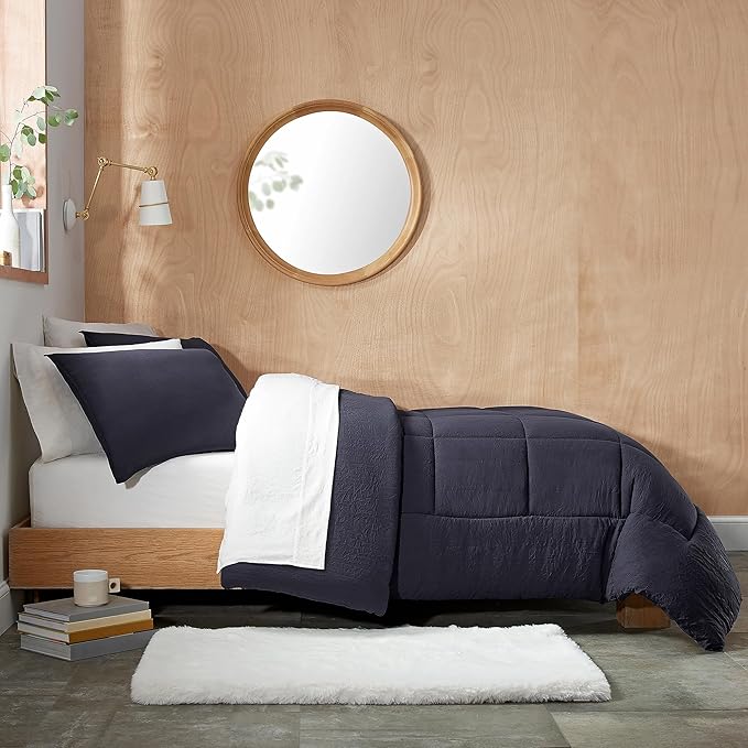 UGG King Size Comforter Set with 2 Pillow Shams Lightweight Down Alternative Comforter King Size Blanket Reversible Cozy Warm All Season Washable Hypoallergenic Bedding Set, Navy Blue (Leonora)