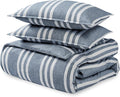 Bare Home Bedding Duvet Cover Queen Size - Premium 1800 Super Soft Collection - Lightweight, Cooling, Soft Breathable Duvet Cover (Queen, Stripe - Heathered Midnight Blue)