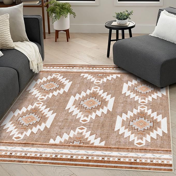 6x9 Area Rug, Ultra-Soft Washable Rug for Living Room, Dinner Room, Bedroom, Non-Slip Modern Westren Rug, Indoor Carpet Large Area Rug, Camel