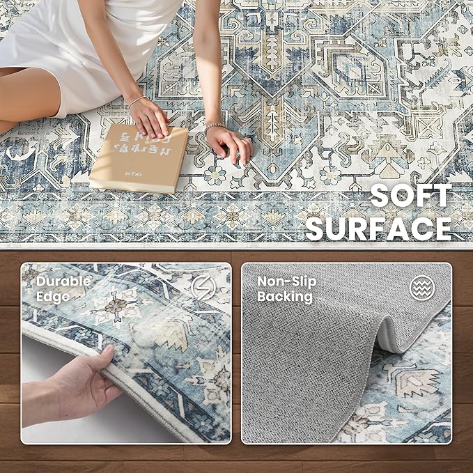 zesthome 10x14 Area Rugs-Washable Rug for Living Room, Non-Slip Backing Rugs, Stain Resistant 10x14 Rug for Bedroom, Ultra-Thin Low Pile Rugs, Vintage Large Home Decor