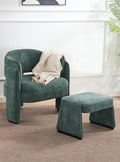 LOULENS Oversized Accent Chair with Ottoman, Modern Upholstered Barrel Chair with Footrest, Comfy Round Armchair for Living Room, Bedroom, Reading Room & Corner (1, Green)
