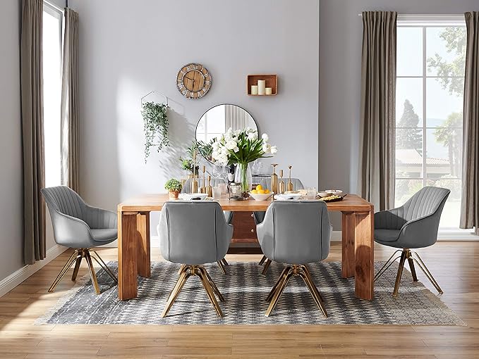 Zouron Mid Century Modern Swivel Accent Chair with Gold Metal Legs, Upholstered Swivel Chair No Wheels, Side Accent Arm Chair Vanity Chair for Small Space Home Office Living Room Bedroom, Grey