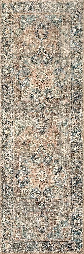 Loloi Margot Collection MAT-02 Terracotta/Lagoon 2'-6" x 11'-6" Runner Rug feat. CloudPile, No-Shed Easy Clean Large Patterned Area Rug for Living Room, Bedroom, Dining Area