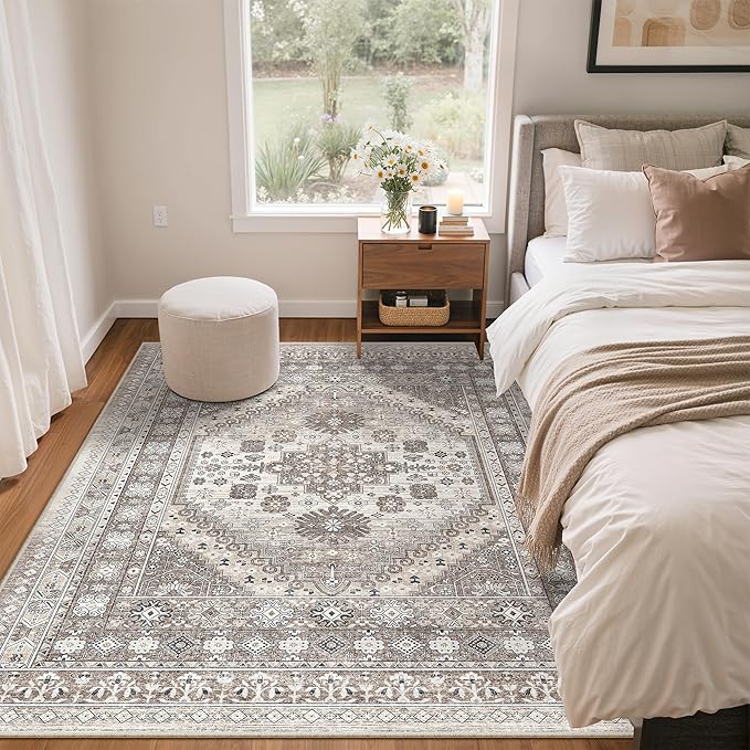 zesthome 3x5 Area Rug Ultra Soft Washable Rug, Non Slip Area Rug Indoor Entrance, Stain Resistant Rugs for Living Room Bedroom Vintage Home Decor (Brown/Beige,3'x5')