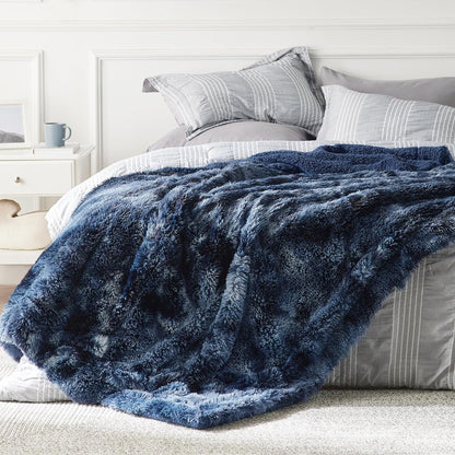 Bedsure GentleSoft Fluffy Tie Dye Navy Blue King Size Blanket for Bed, Thick Soft Sherpa Faux Fur Fleece Bedding Fuzzy Plush Winter Warm Large King Blanket, Cozy Blue Gifts for Men Women, 108x90