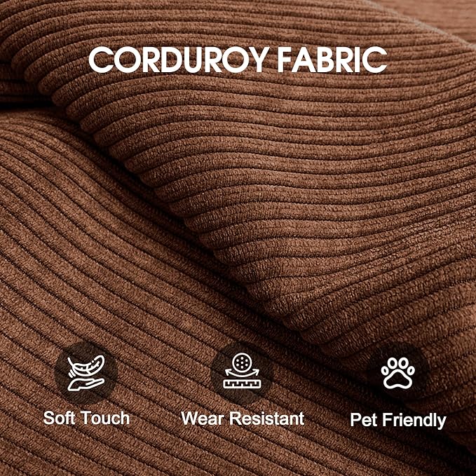 79" Convertible Sofa Bed with Fixed-Shape Frame, Corduroy Folding Pull Out Couch, No Assembly Modern Boneless Couch Compression Sofa in Box, Floor Sofa for Living Room,Brown