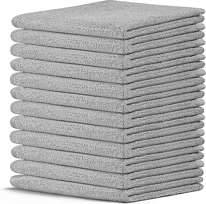 Crystal Ridge Cotton Wash Cloths 12 Pack - Washcloths for Showering, Face and Body, Soft and Highly Absorbent Multipurpose Towels for Bathroom, Kitchen, Spa and Gym - Wash Rags 12 x12 (Slate Grey)