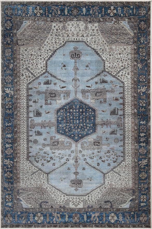 Keen Home Design 5x7 Rug - Machine Washable Area Rug with Non-Slip Backing, Ideal for Living Room, Dining Room, Bedroom - Vintage, Easy Clean, Durable, Low Pile Rug - (5' x 7')