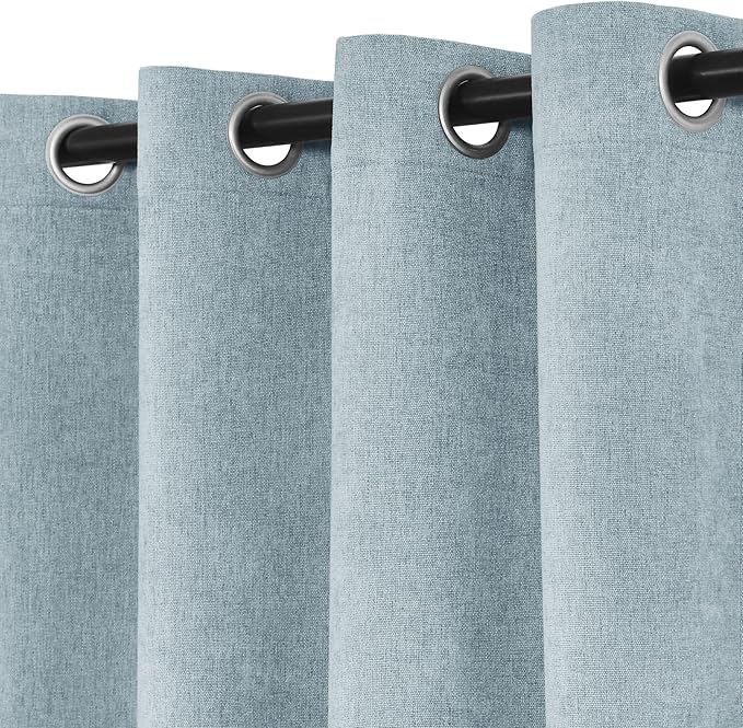 Macochico Full Blackout Curtains 84 Inches Long Insulated Noise Reducing Chenille Curtains for Living Room Bedroom Nursery Auditorium Light Blue Curtains with Tieback Grommet 72" Wx84 L 1 Panel