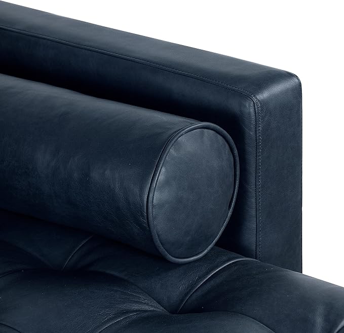 Poly & BARK Napa Right-Facing Sectional Sofa – 104.5” Italian Leather Sectional with Chaise – Midnight Blue – Full-Grain Pure-Aniline & Semi-Aniline Upholstery