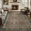 8x10 Vintage Washable Area Rug for Living Room,Low Pile Non Slip Carpet Non-Shedding Large Area Rug Soft Indoor Stain Resistant Rug Floral Print Mat for Bedroom Dining Room Brown Floral
