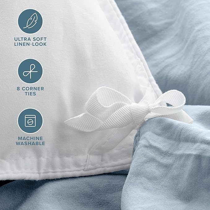 Bare Home Microfiber Duvet Cover Set - Ultra Soft Washed Microfiber - Full Size - Linen-Like Look - Easy Care - Breathable Fabric - Our Softest Duvet Cover Set (Full, Dusty Blue)