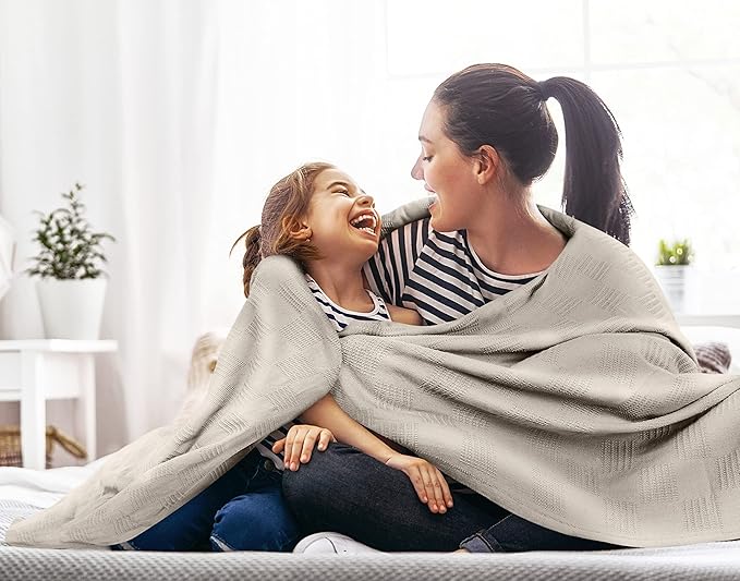Utopia Bedding Khaki 100% Cotton Blanket [Full Size - 90x84 Inch] 350GSM Lightweight, Soft and Breathable Thermal Blanket for All Seasons