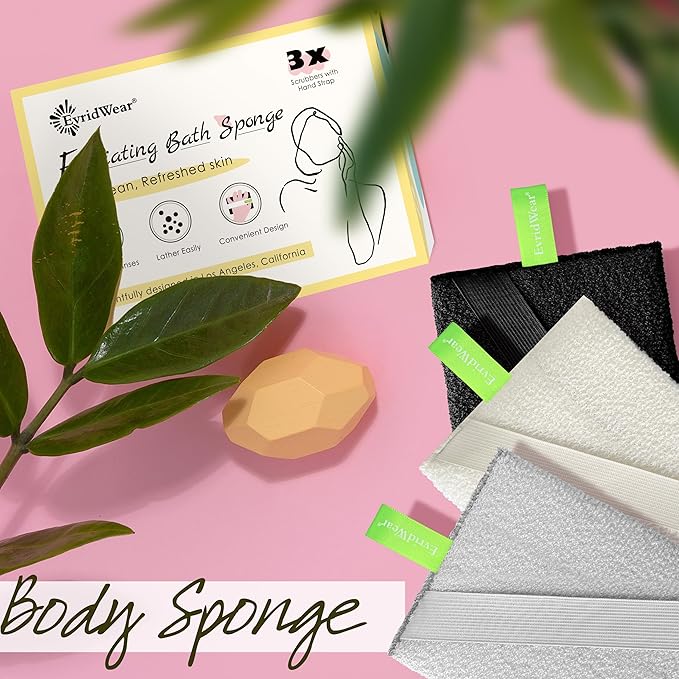 Evridwear Exfoliating Bath Sponge, Daily Skincare Body Scrubbers Loofah Shower Pads with Strap for Body Cleansing, Dead Skin Cell Remover, 3 Count Value Pack(Classical)