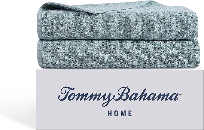 Tommy Bahama - Bath Towels, Highly Absorbent & Soft Bathroom Essentials, Low Linting & Fade Resistant, Oeko-Tex Certified (Northern Pacific Turquoise, 2-Piece)