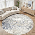 10ft Round Area Rug Living Room Rugs - 10x10 Washable Circle Rug Large Soft Indoor Neutral Modern Abstract Low Pile Carpet for Bedroom Dining Room Farmhouse Home Office - Beige Blue