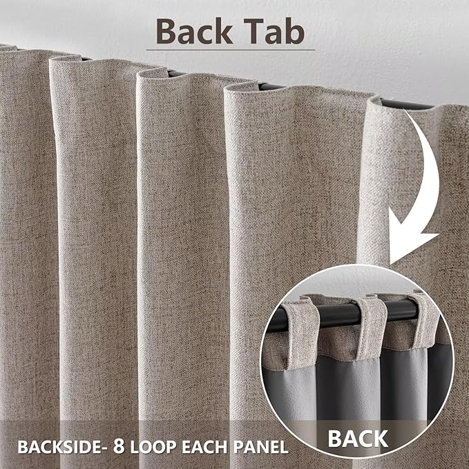 100% Blackout Curtains for Living Room, 96 Inch Curtains 2 Panel Set Light Blocking, Back Tab & Rod Pocket Thermal Insulated Drapes Bedroom Windows Home Decor(52W × 96L inch, Linen)