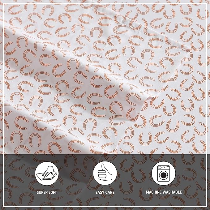 Wrangler - Twin Sheet Set, Super Soft & Cozy Bedding with Matching Sham(s), Casual Luxurious Bedding Set, Yellowstone Inspired, Oeko-Tex Certified (Horseshoe Orange, Twin)