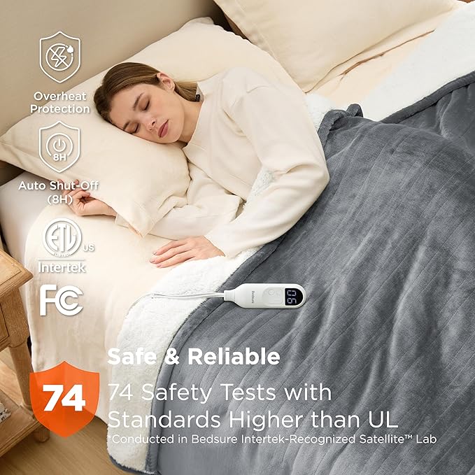 Bedsure Electric Blanket Twin - Soft Flannel Heated Blanket Twin Size, GentleSoft Fast Heating with 10 Time Settings & 6 Heat Settings, Warm Gift for Grandma (62x84 inches, Grey)