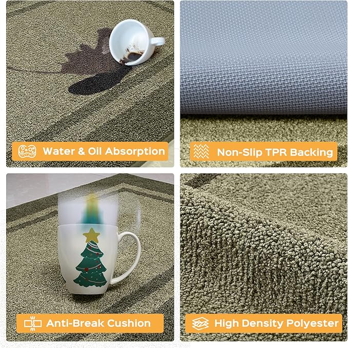 Kitchen Rugs 24" x 36", Non-Slip Machine Washable Kitchen Runner Rugs Floor Mats, Absorbent Comfort Standing Mats for Kitchen, Sink, Laundry and Hallway, Budding Green & Sage Green