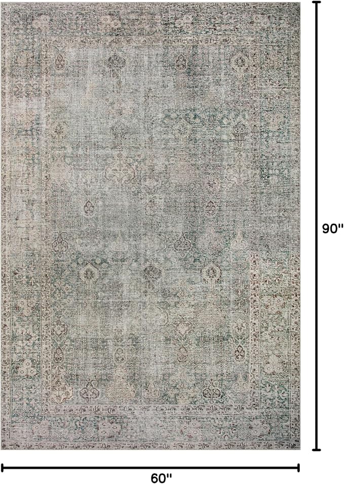 Loloi Chris Loves Julia Jules Collection JUL-08 Emerald/Antique Ivory 5'-0'' x 7'-6'', .13" Pile Height, Area Rug