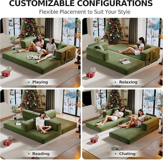 78.8" Convertible Sofa Bed,Corduroy Futon Couch with Storage Pocket,Folding Pull Out Futon Sofa,No Assembly Boneless Couch for Living Room,Green