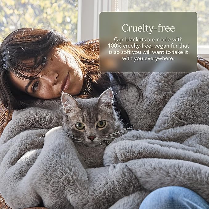 UnHide Marshmallow - Faux Fur Blanket - Heavy Weight, Extra Soft Blanket - Made from Recycled Materials - Machine Washable - Medium (60" x 80") - Greige