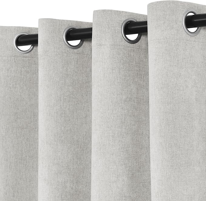 Macochico 100% Blackout Chenille Curtains 96 Inches Long for Hotel Nursery Noise Reducing Thermal Curtains for Bedroom Living Room Grommet White Curtains with Tieback 52" Wx96 L Classic 1 Panel