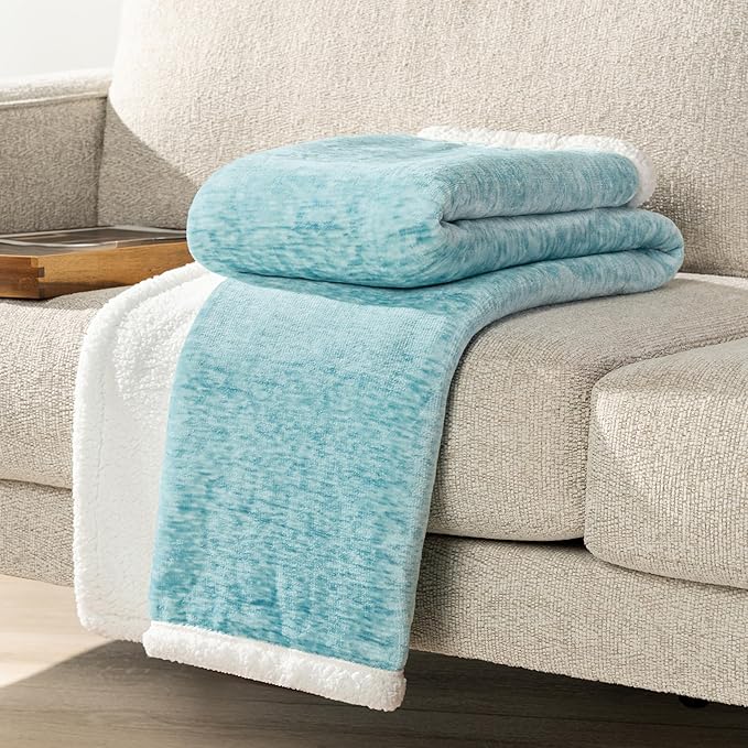 PAVILIA Melange Teal Blue Sherpa Blanket Throw Couch, Warm Soft Cozy Reversible Blanket Sofa Bed, Thick Plush Large Fleece Car Blanket, Decorative Home Room Decor Gifts Men Women, 50x60 Turquoise Aqua
