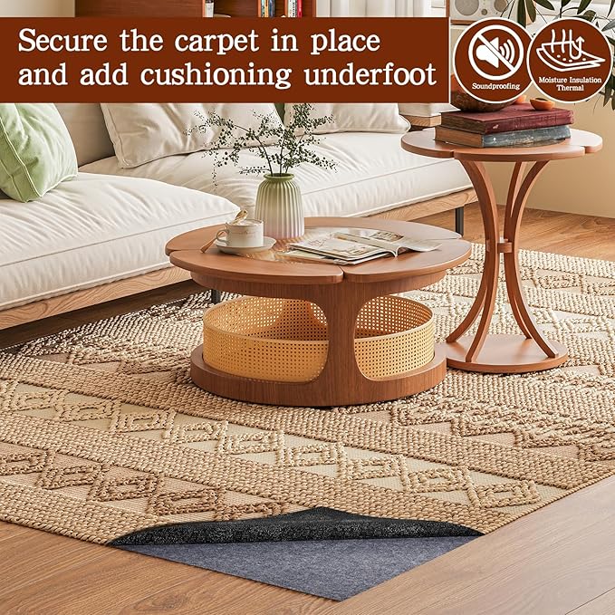 Rug Pad Waterproof Non-Slip 5x7 ft, 1/8" Thick Felt Cushion Pad for Area Rugs – Protects Hardwood, Tile & Laminate Floors – Keeps Rugs Flat & Secure