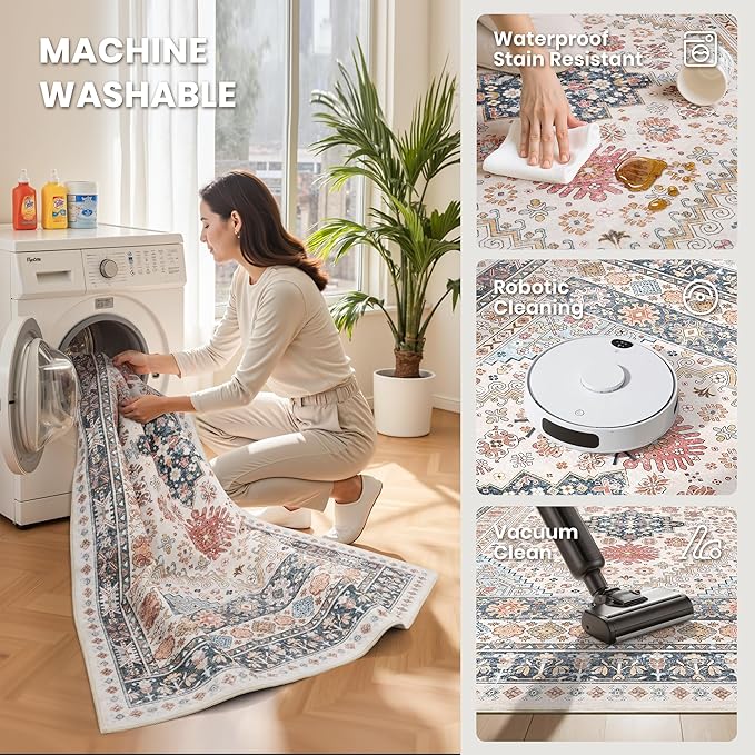 zesthome 10x14 Area Rugs for Living Room,Non-Slip Backing Washable Rugs,Vintage Large Area Rug，Stain Resistant Home Decor Rug (Multi,10'x14')